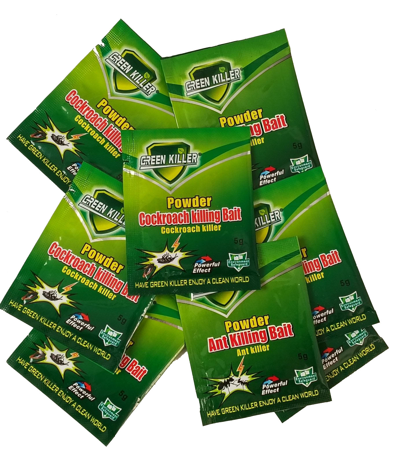 61C3F755E6C3878828FCA6697540BD8C Free Shipping Green Killer Cockroach Killing Bait Powder, 5g Per Pouch, 1% Fipronil Effective Killer Powder for Indoor & Outdoor Cockroach Elimination - Image 1